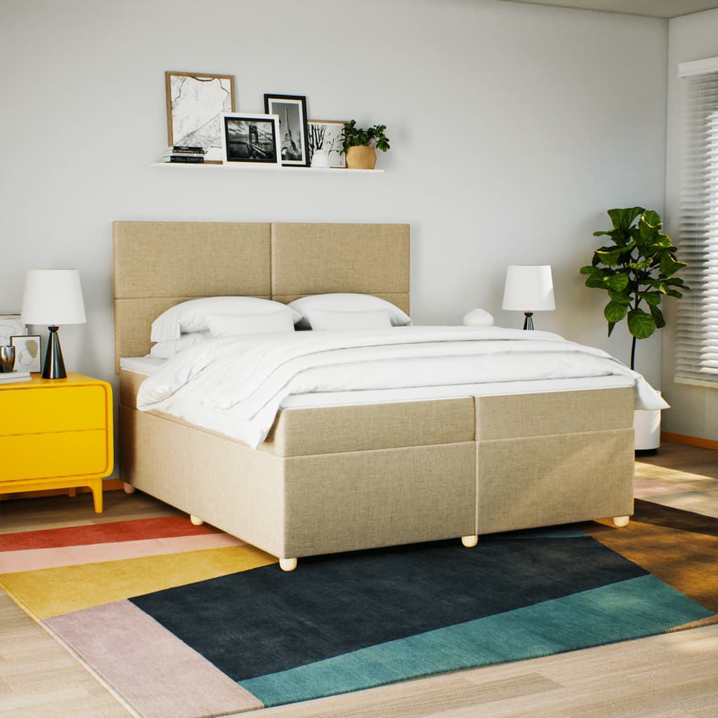 vidaXL Cama box spring con colchón tela color crema 200x200 cm