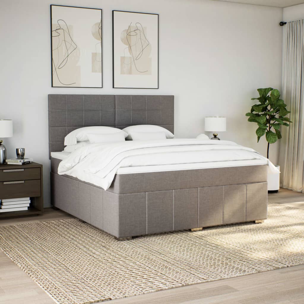 vidaXL Cama box spring con colchón tela gris taupe 180x200 cm