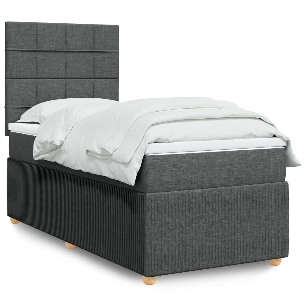 vidaXL Cama box spring con colchón tela gris oscuro 90x190 cm