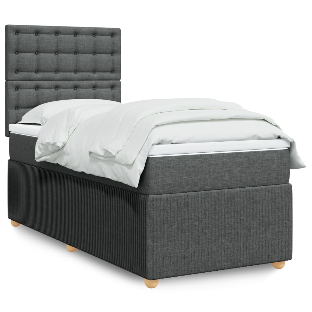 vidaXL Cama box spring con colchón tela gris oscuro 90x190 cm