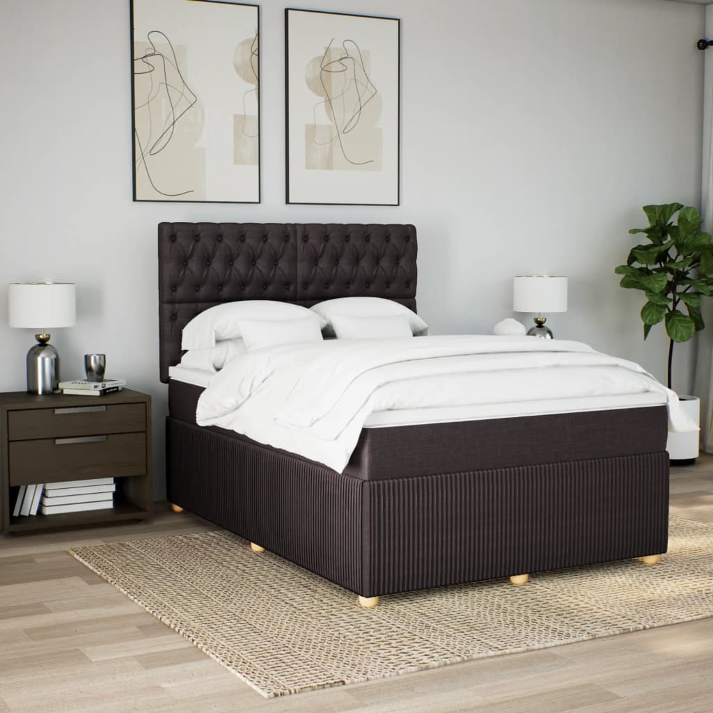 vidaXL Cama box spring con colchón tela marrón oscuro 160x200 cm