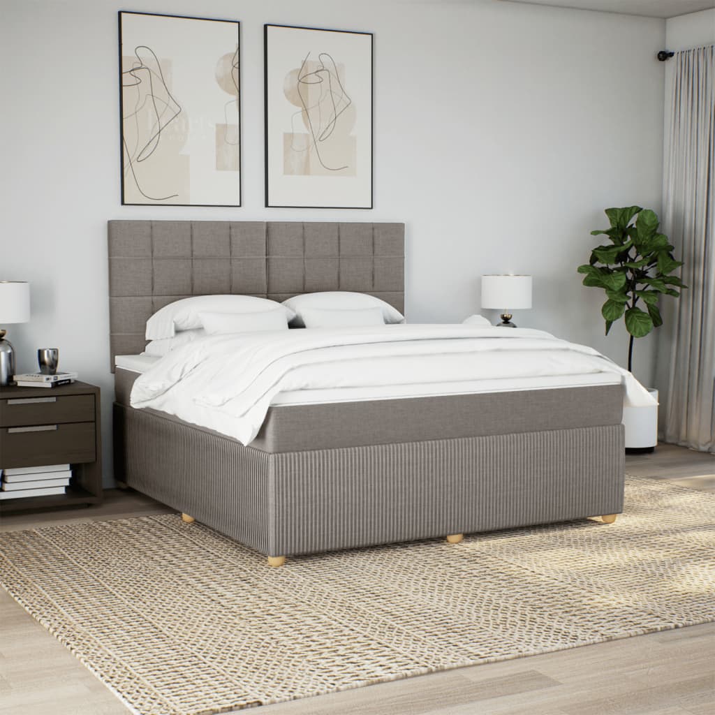 vidaXL Cama box spring con colchón tela gris taupe 180x200 cm