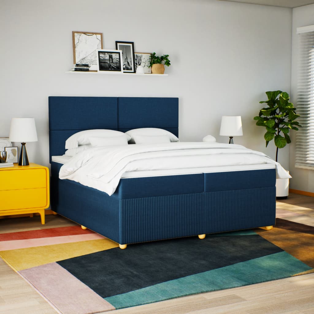 vidaXL Cama box spring con colchón tela azul 200x200 cm