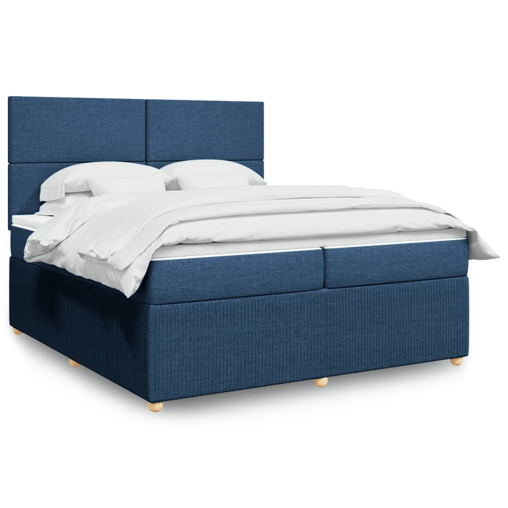 vidaXL Cama box spring con colchón tela azul 200x200 cm