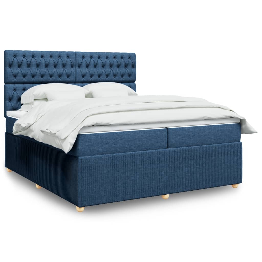 vidaXL Cama box spring con colchón tela azul 200x200 cm