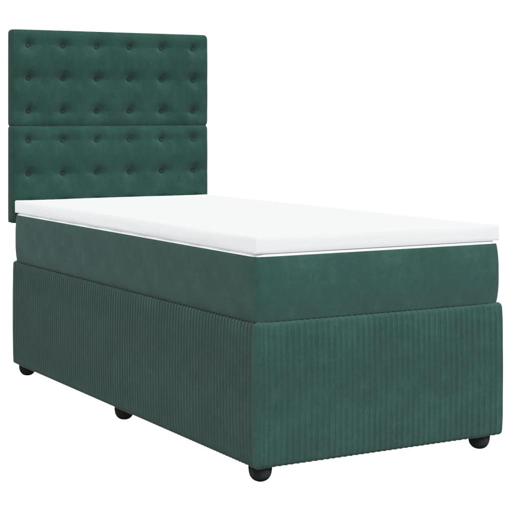 vidaXL Cama box spring con colchón terciopelo verde oscuro 80x200 cm