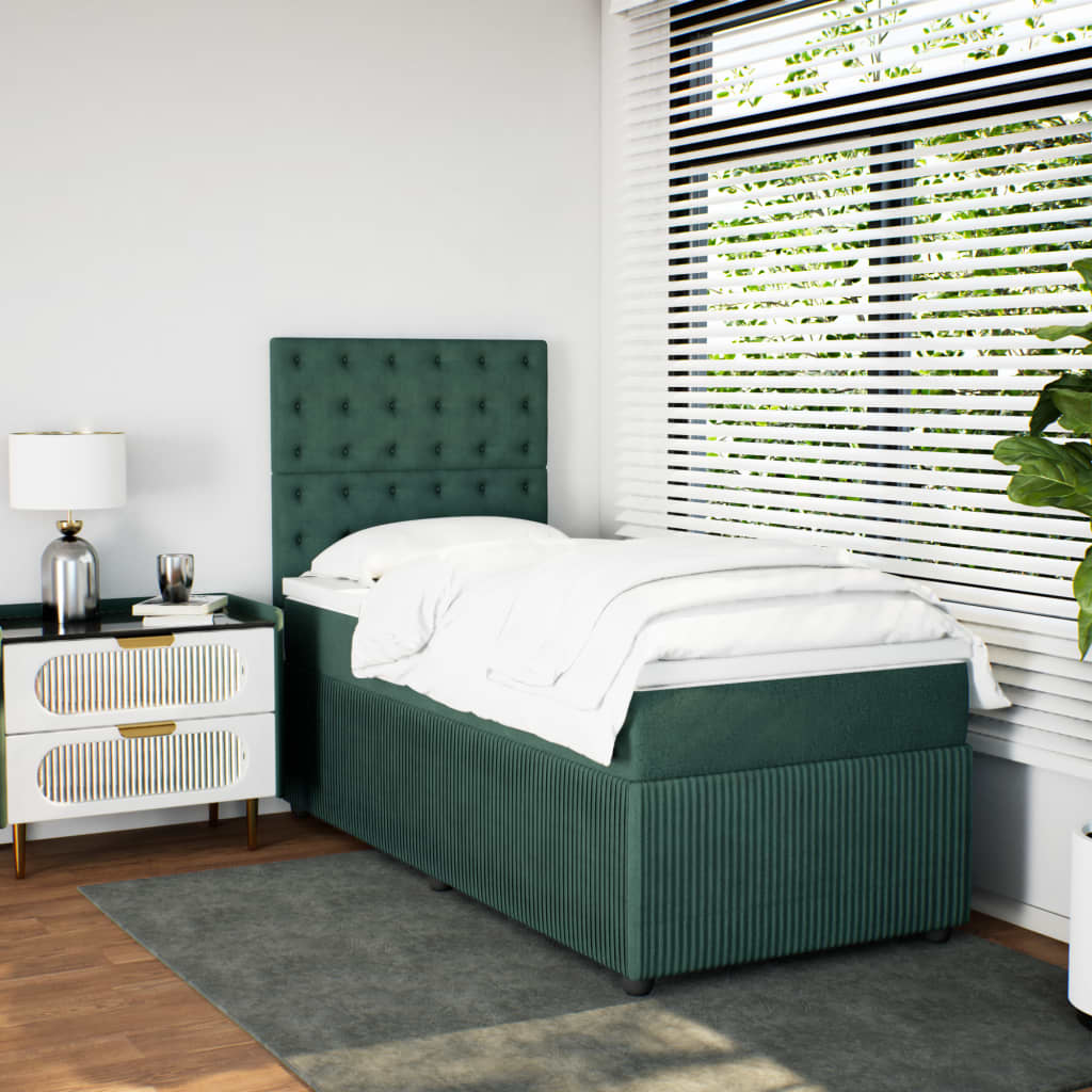 vidaXL Cama box spring con colchón terciopelo verde oscuro 80x200 cm