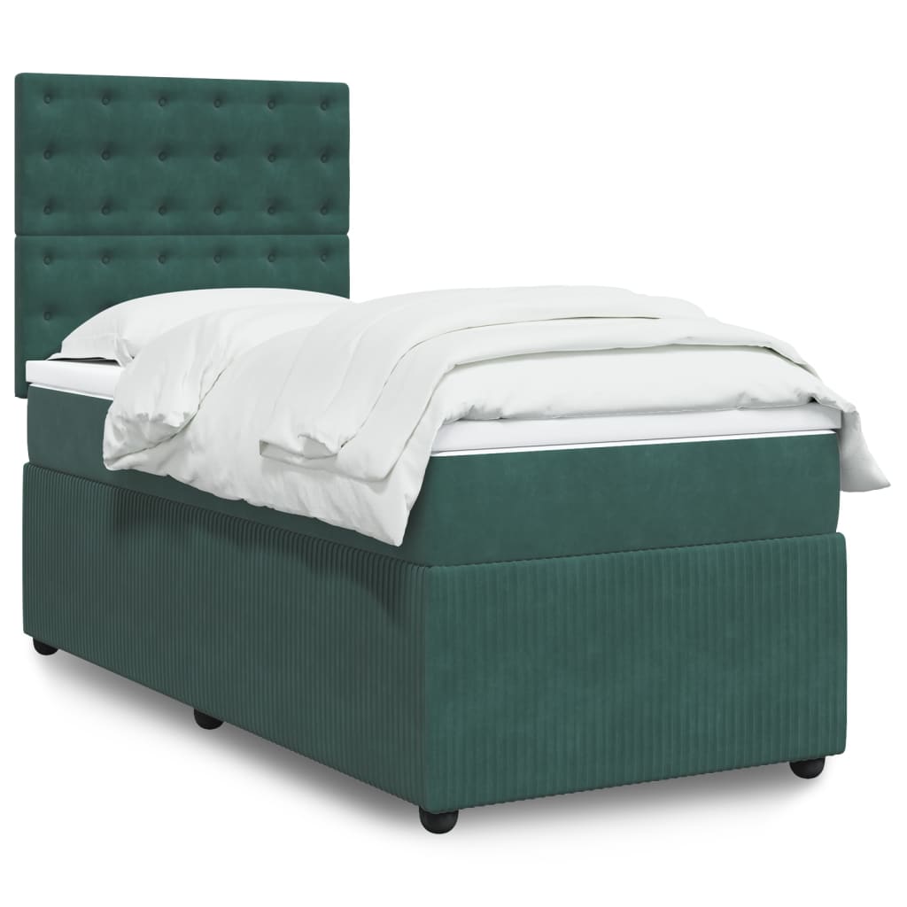 vidaXL Cama box spring con colchón terciopelo verde oscuro 80x200 cm