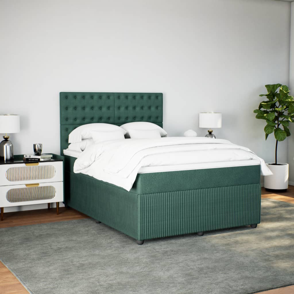 vidaXL Cama box spring con colchón terciopelo verde oscuro 140x190 cm