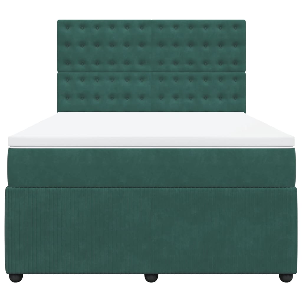 vidaXL Cama box spring con colchón terciopelo verde oscuro 140x190 cm