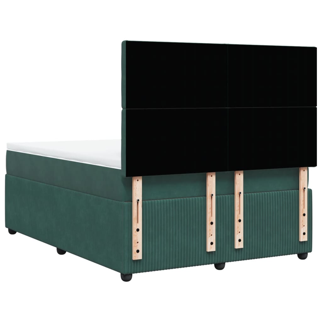 vidaXL Cama box spring con colchón terciopelo verde oscuro 140x190 cm