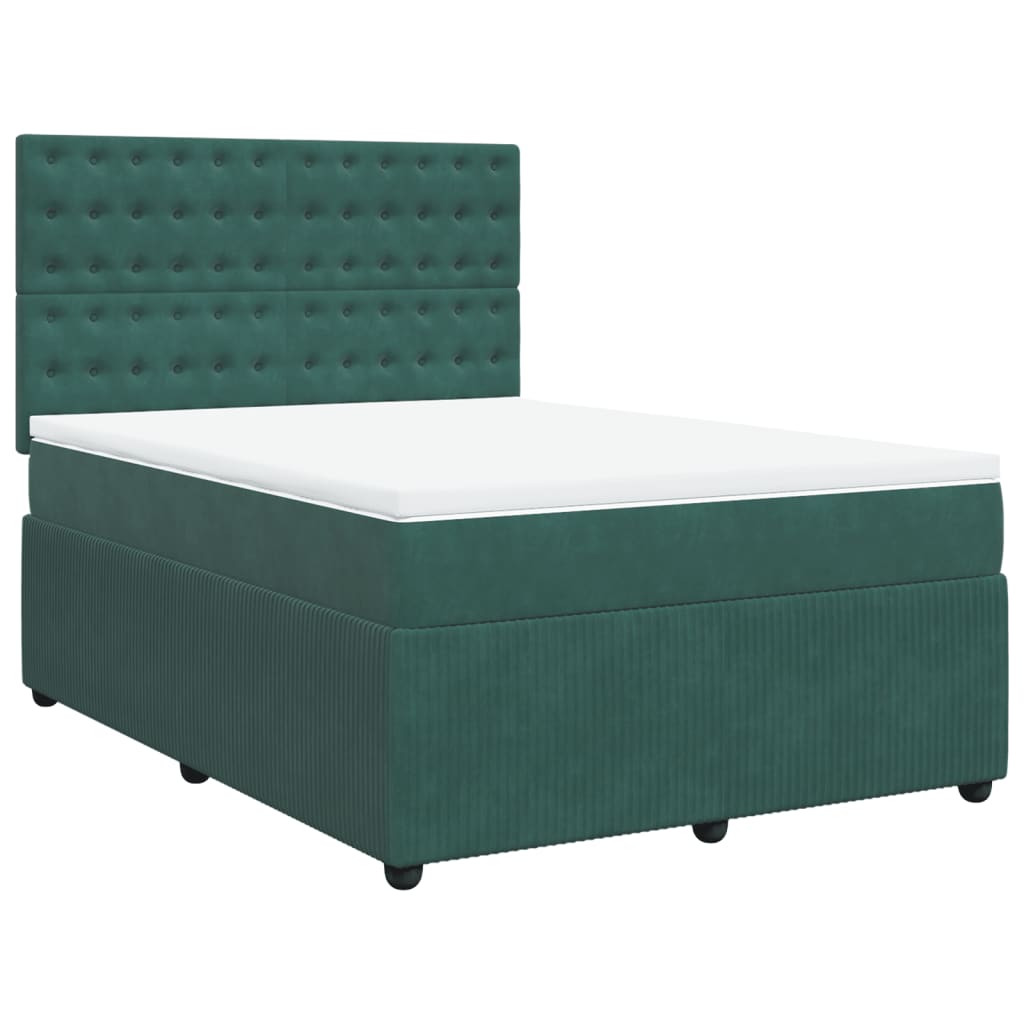 vidaXL Cama box spring con colchón terciopelo verde oscuro 140x200 cm