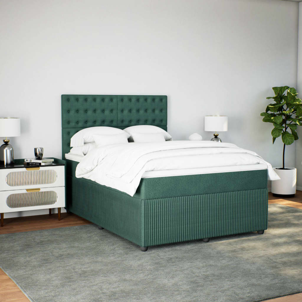 vidaXL Cama box spring con colchón terciopelo verde oscuro 140x200 cm