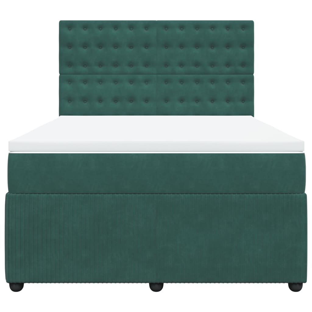 vidaXL Cama box spring con colchón terciopelo verde oscuro 140x200 cm