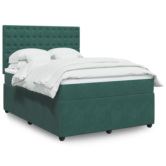 vidaXL Cama box spring con colchón terciopelo verde oscuro 140x200 cm