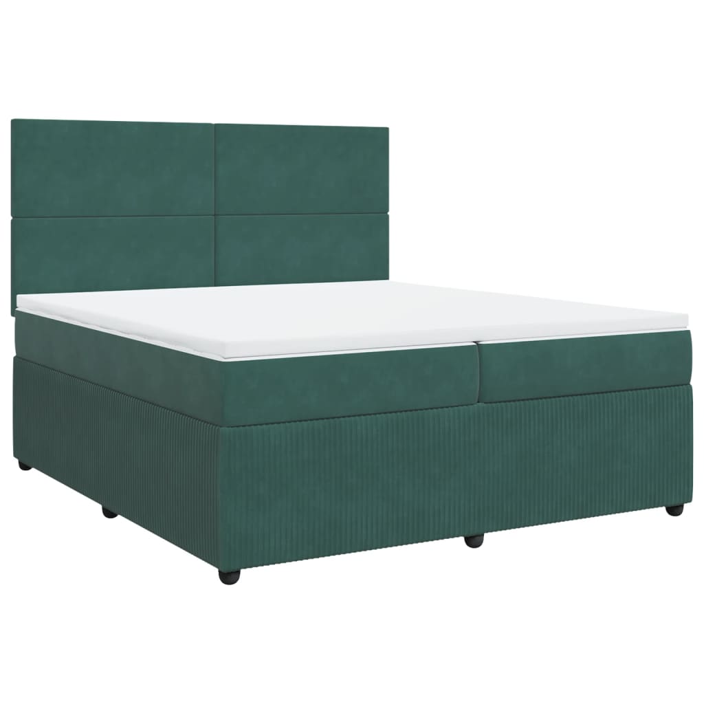 vidaXL Cama box spring con colchón terciopelo verde oscuro 200x200 cm