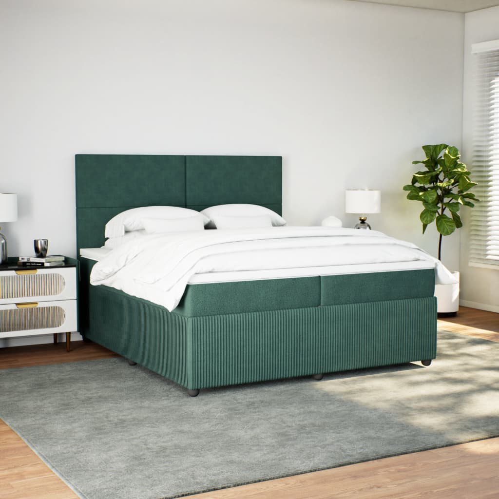 vidaXL Cama box spring con colchón terciopelo verde oscuro 200x200 cm