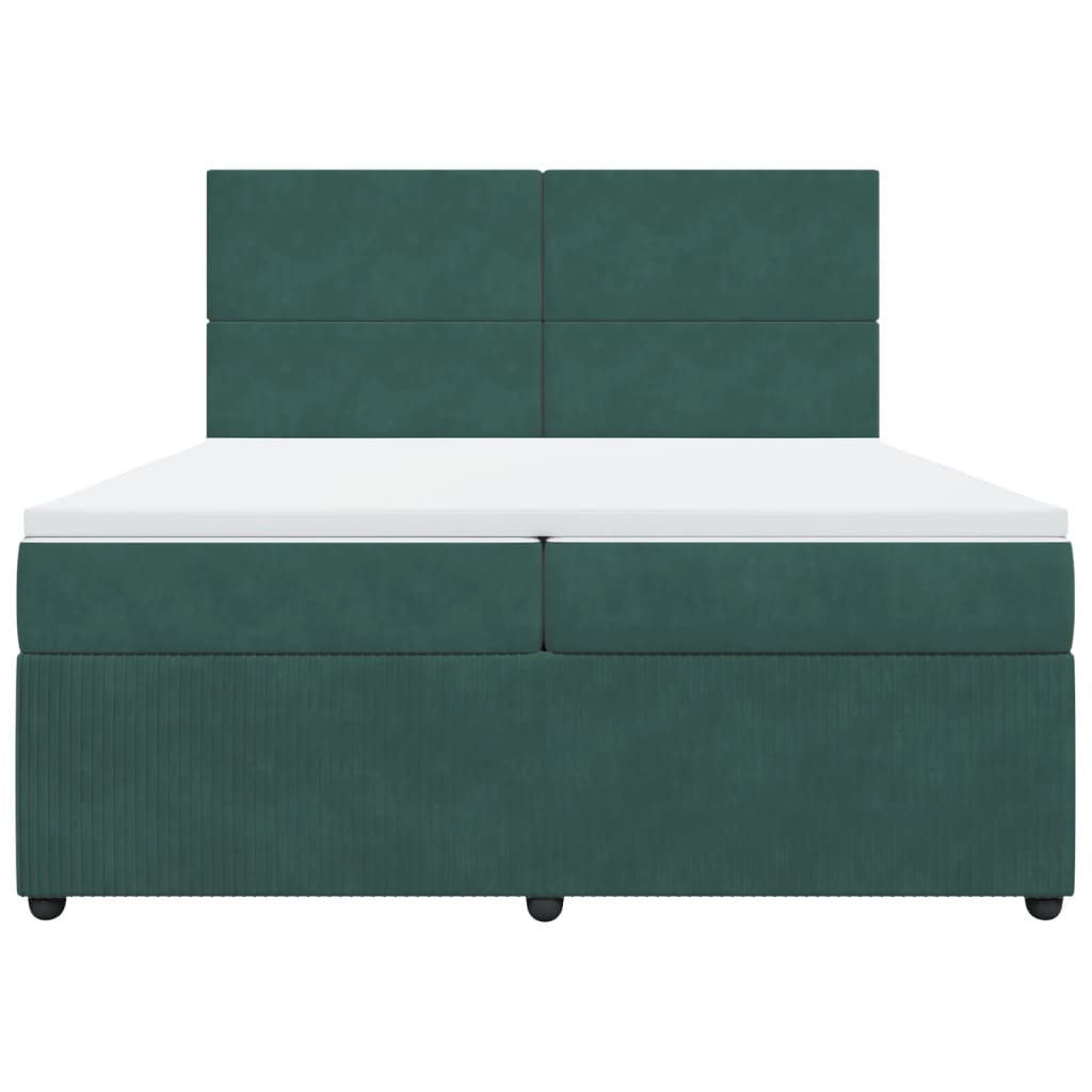 vidaXL Cama box spring con colchón terciopelo verde oscuro 200x200 cm