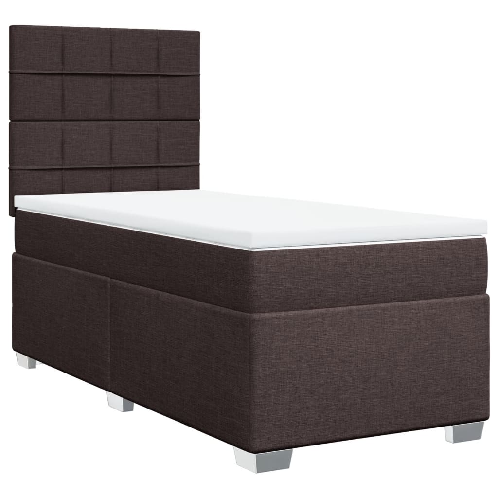 vidaXL Cama box spring con colchón tela marrón oscuro 90x190 cm