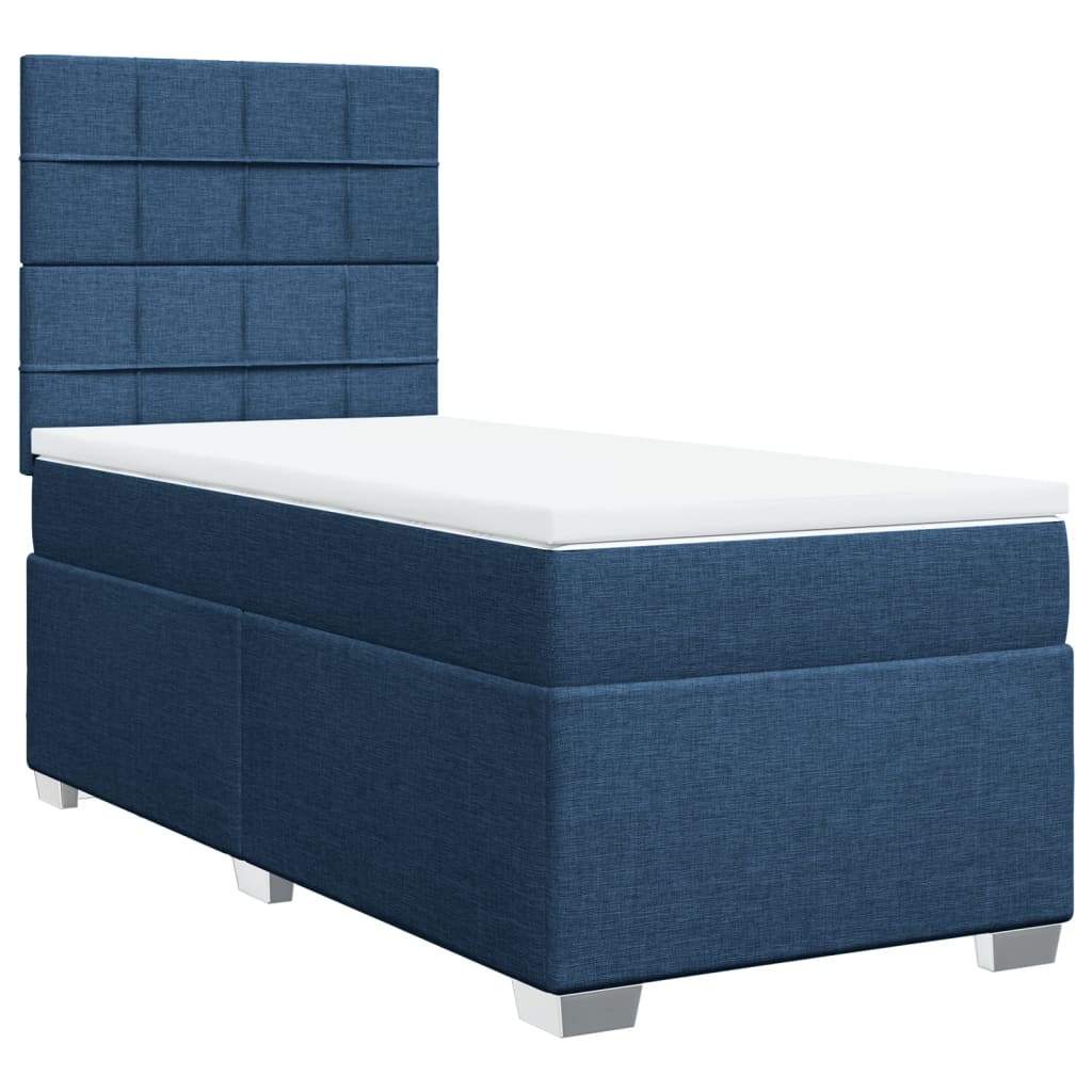 vidaXL Cama box spring con colchón tela azul 90x200 cm