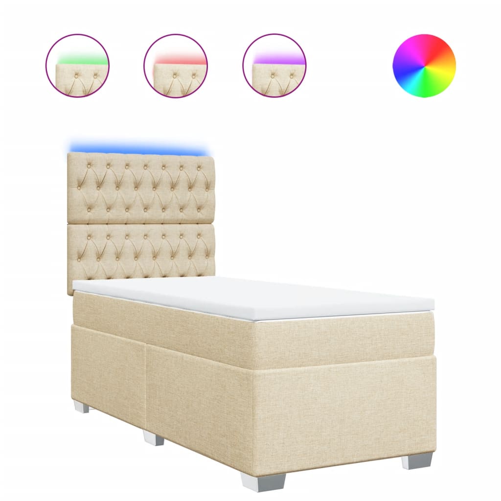 vidaXL Cama box spring con colchón tela color crema 90x200 cm