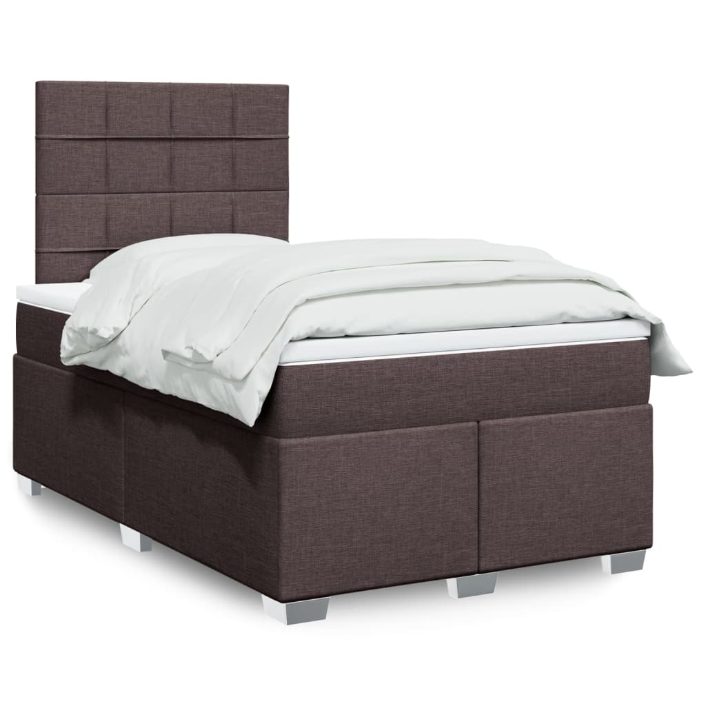 vidaXL Cama box spring con colchón tela marrón oscuro 120x200 cm