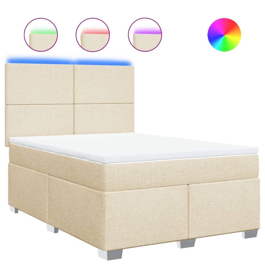 vidaXL Cama box spring con colchón tela color crema 140x200 cm