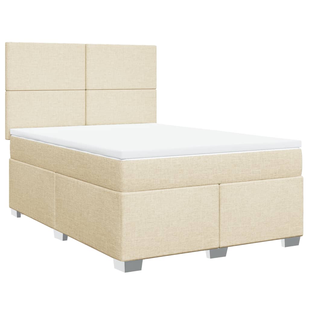 vidaXL Cama box spring con colchón tela color crema 140x200 cm