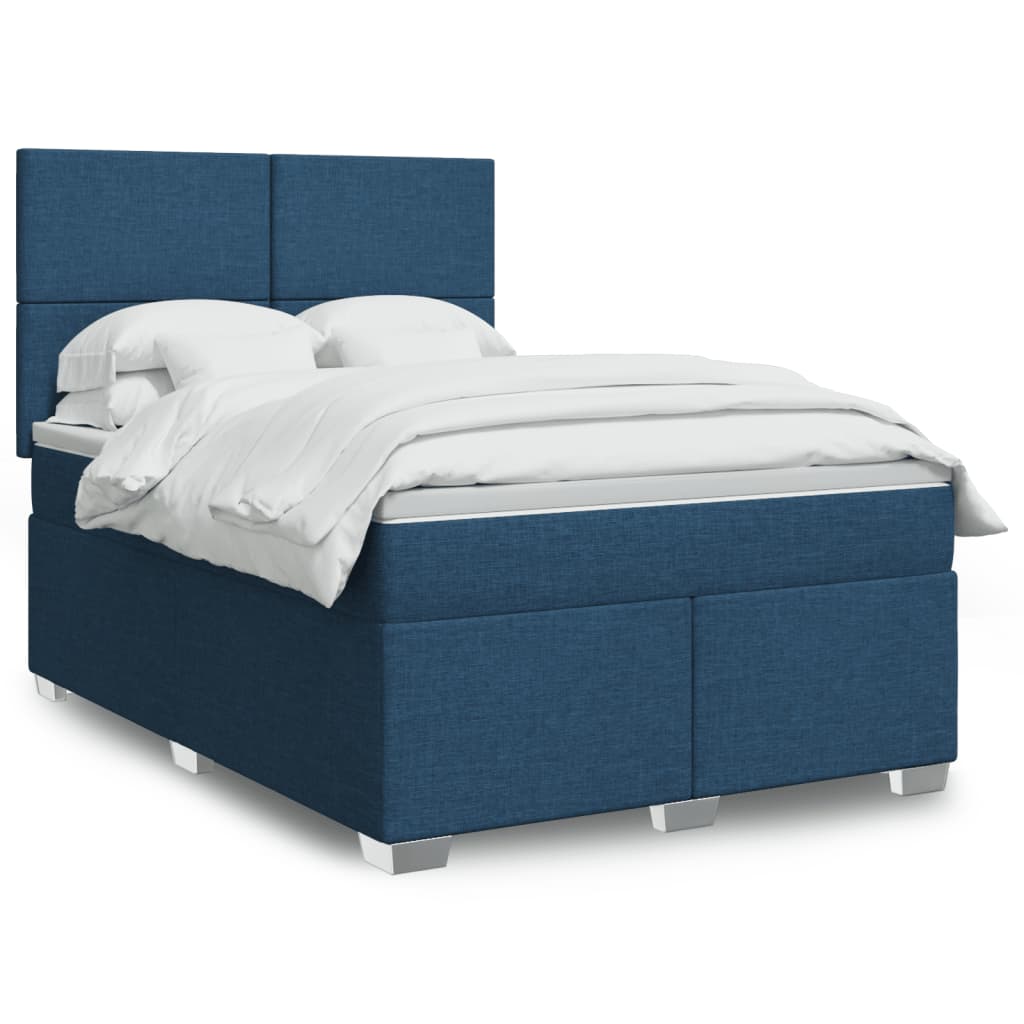 vidaXL Cama box spring con colchón tela azul 140x200 cm