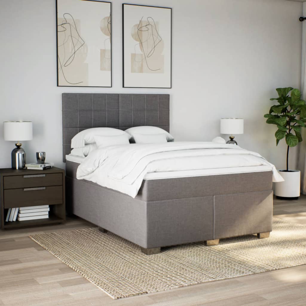 vidaXL Cama box spring con colchón tela gris taupe 140x200 cm