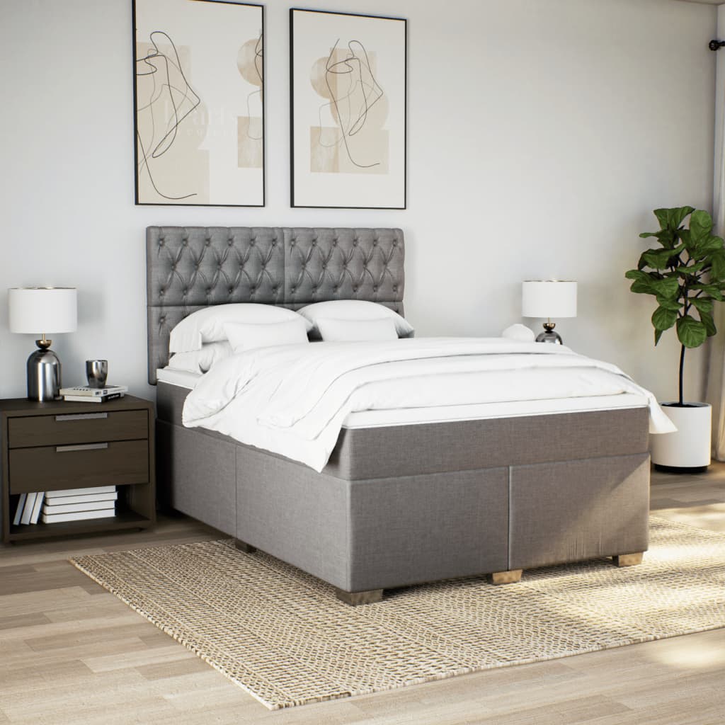 vidaXL Cama box spring con colchón tela gris taupe 140x200 cm