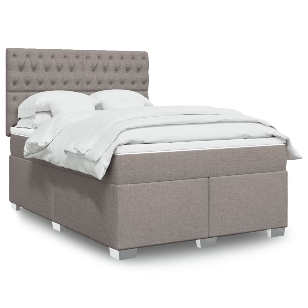 vidaXL Cama box spring con colchón tela gris taupe 140x200 cm