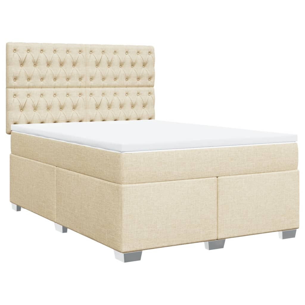 vidaXL Cama box spring con colchón tela color crema 140x200 cm