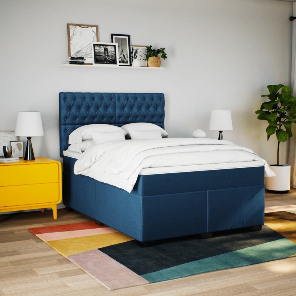 vidaXL Cama box spring con colchón tela azul 140x200 cm