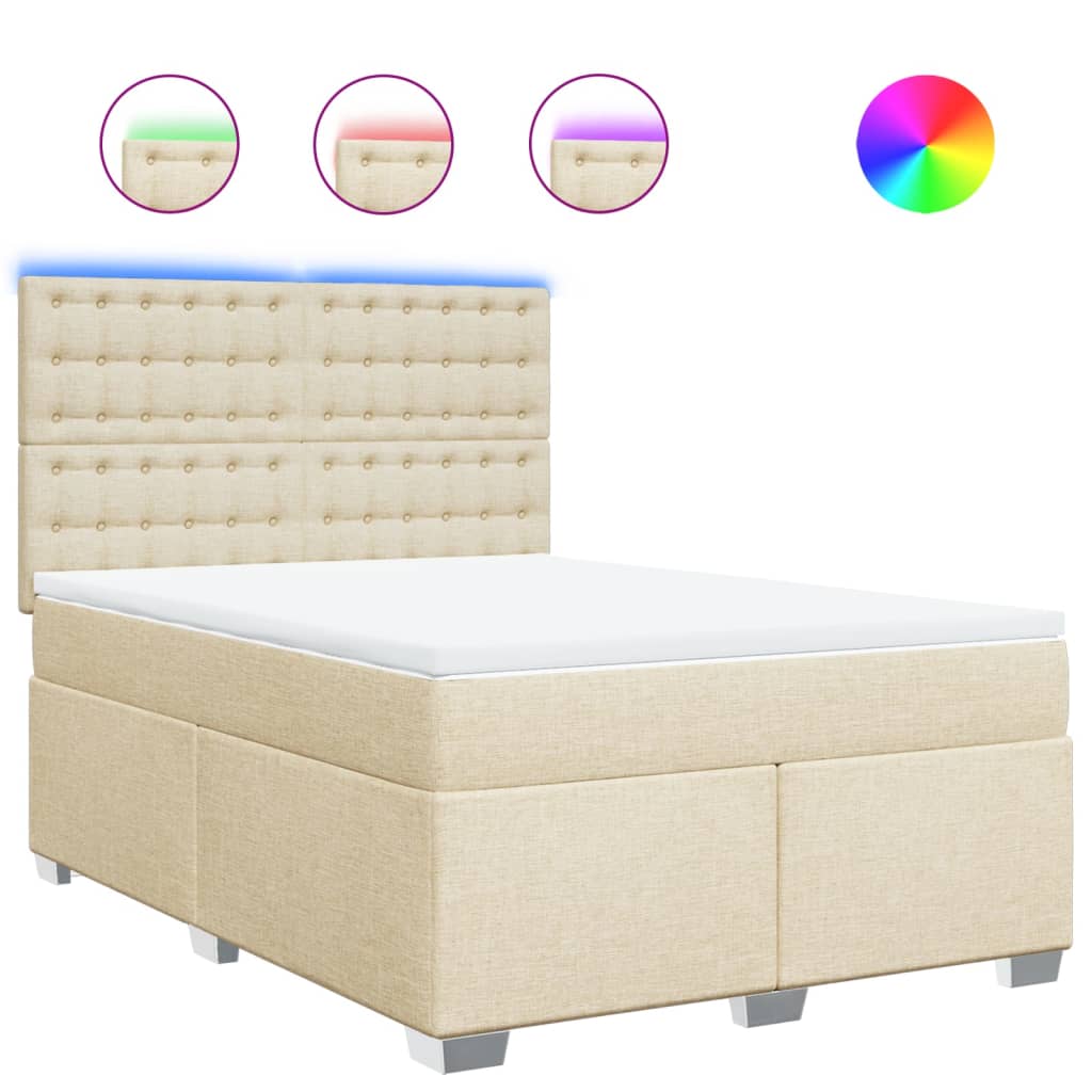 vidaXL Cama box spring con colchón tela color crema 140x200 cm