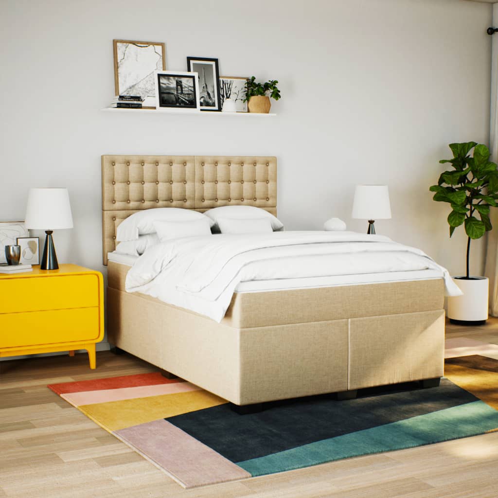 vidaXL Cama box spring con colchón tela color crema 140x200 cm