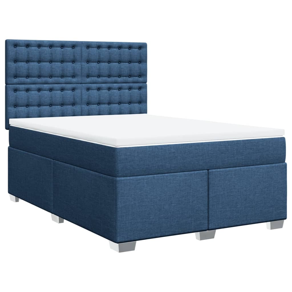 vidaXL Cama box spring con colchón tela azul 140x200 cm