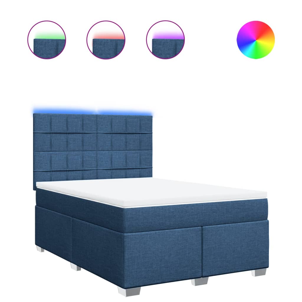 vidaXL Cama box spring con colchón tela azul 160x200 cm