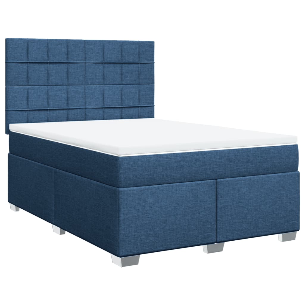 vidaXL Cama box spring con colchón tela azul 160x200 cm