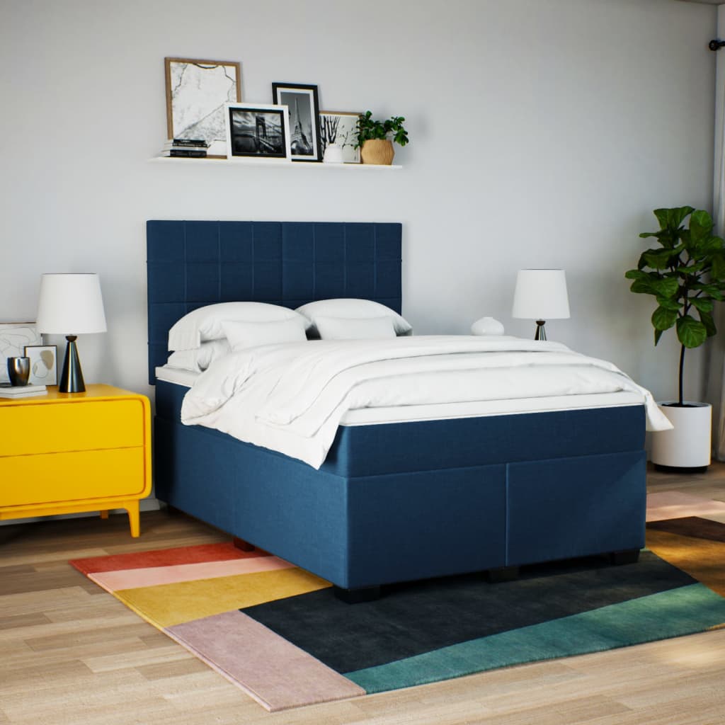 vidaXL Cama box spring con colchón tela azul 160x200 cm