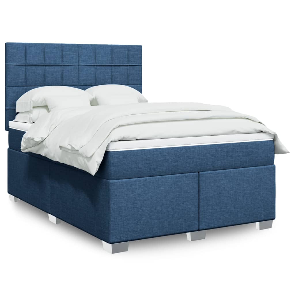 vidaXL Cama box spring con colchón tela azul 160x200 cm