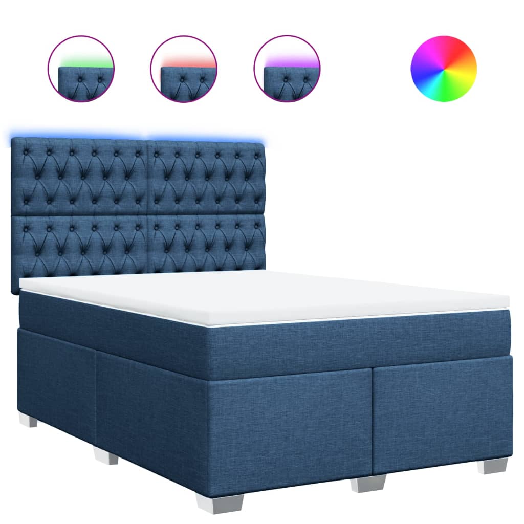 vidaXL Cama box spring con colchón tela azul 160x200 cm