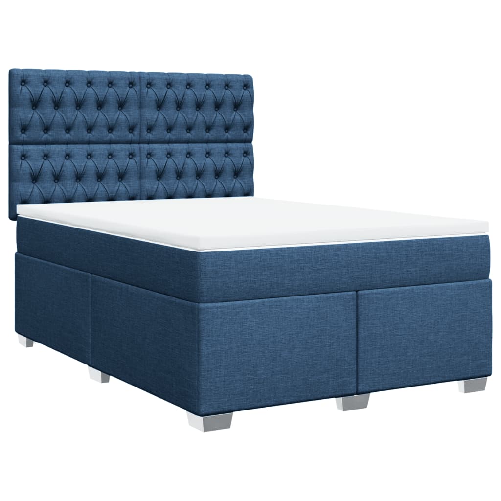 vidaXL Cama box spring con colchón tela azul 160x200 cm