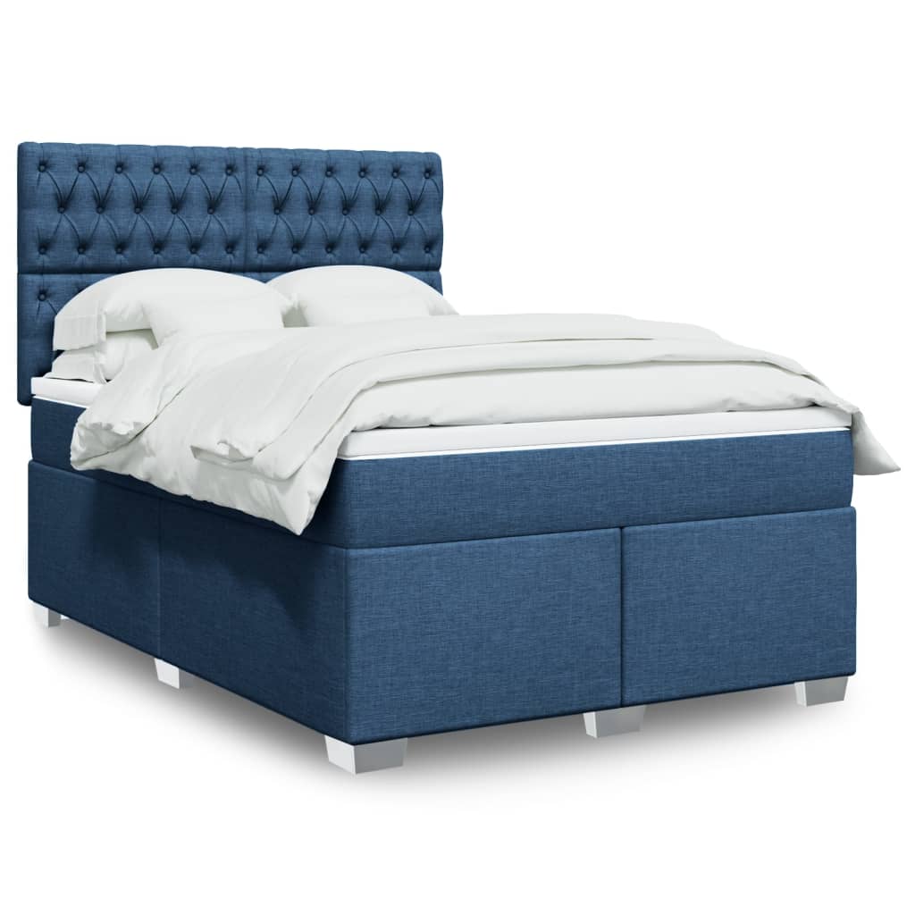 vidaXL Cama box spring con colchón tela azul 160x200 cm