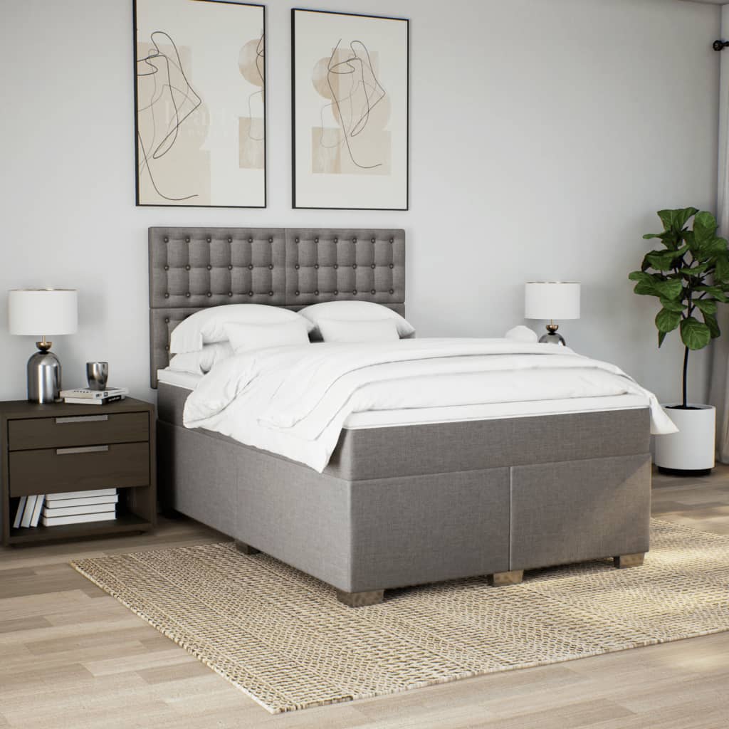 vidaXL Cama box spring con colchón tela gris taupe 160x200 cm