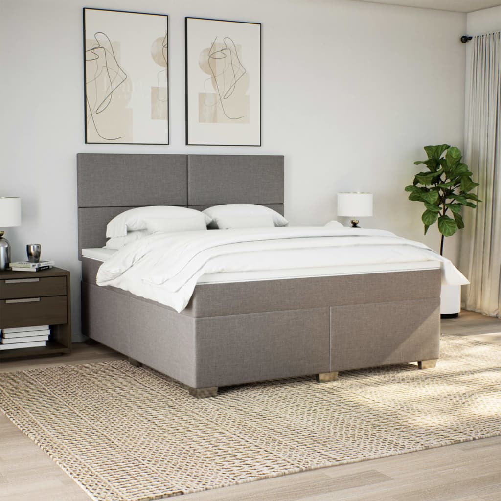 vidaXL Cama box spring con colchón tela gris taupe 180x200 cm