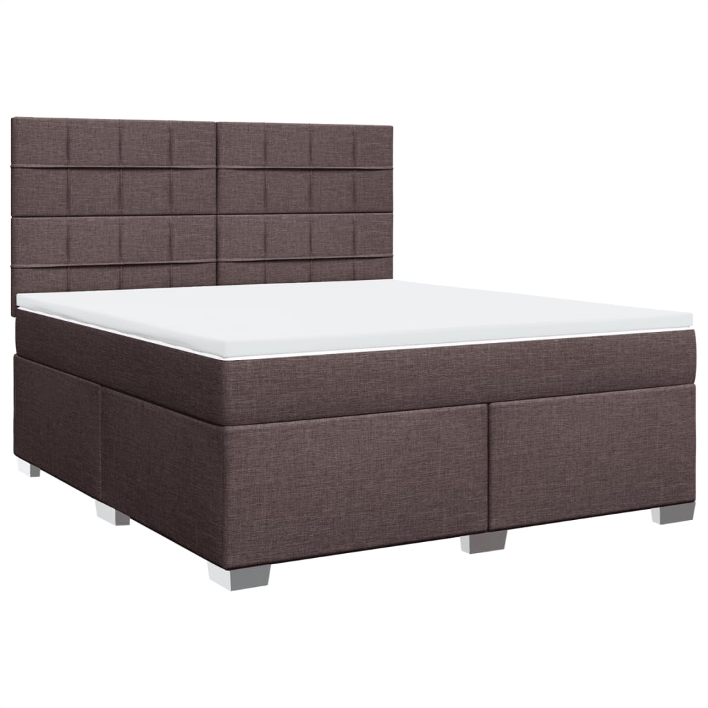 vidaXL Cama box spring con colchón tela marrón oscuro 180x200 cm