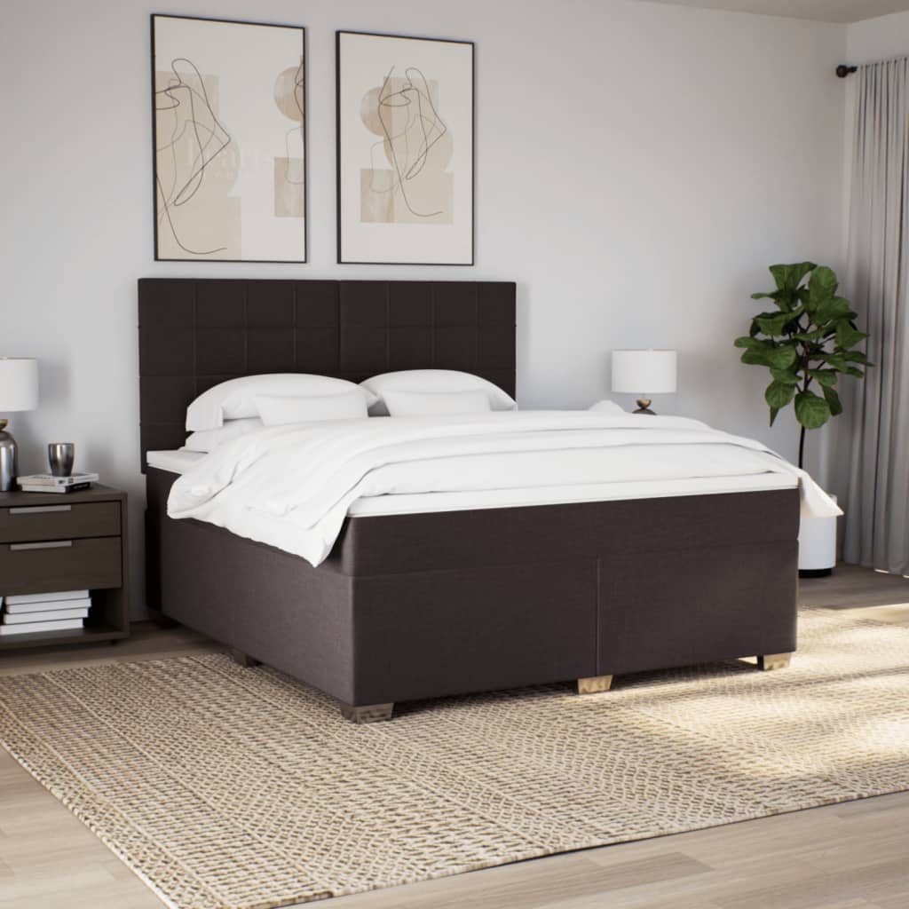 vidaXL Cama box spring con colchón tela marrón oscuro 180x200 cm