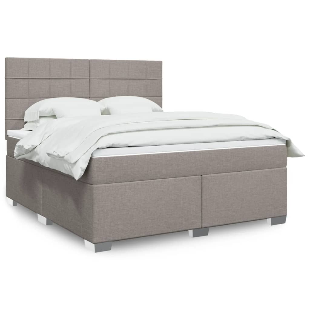 vidaXL Cama box spring con colchón tela gris taupe 180x200 cm