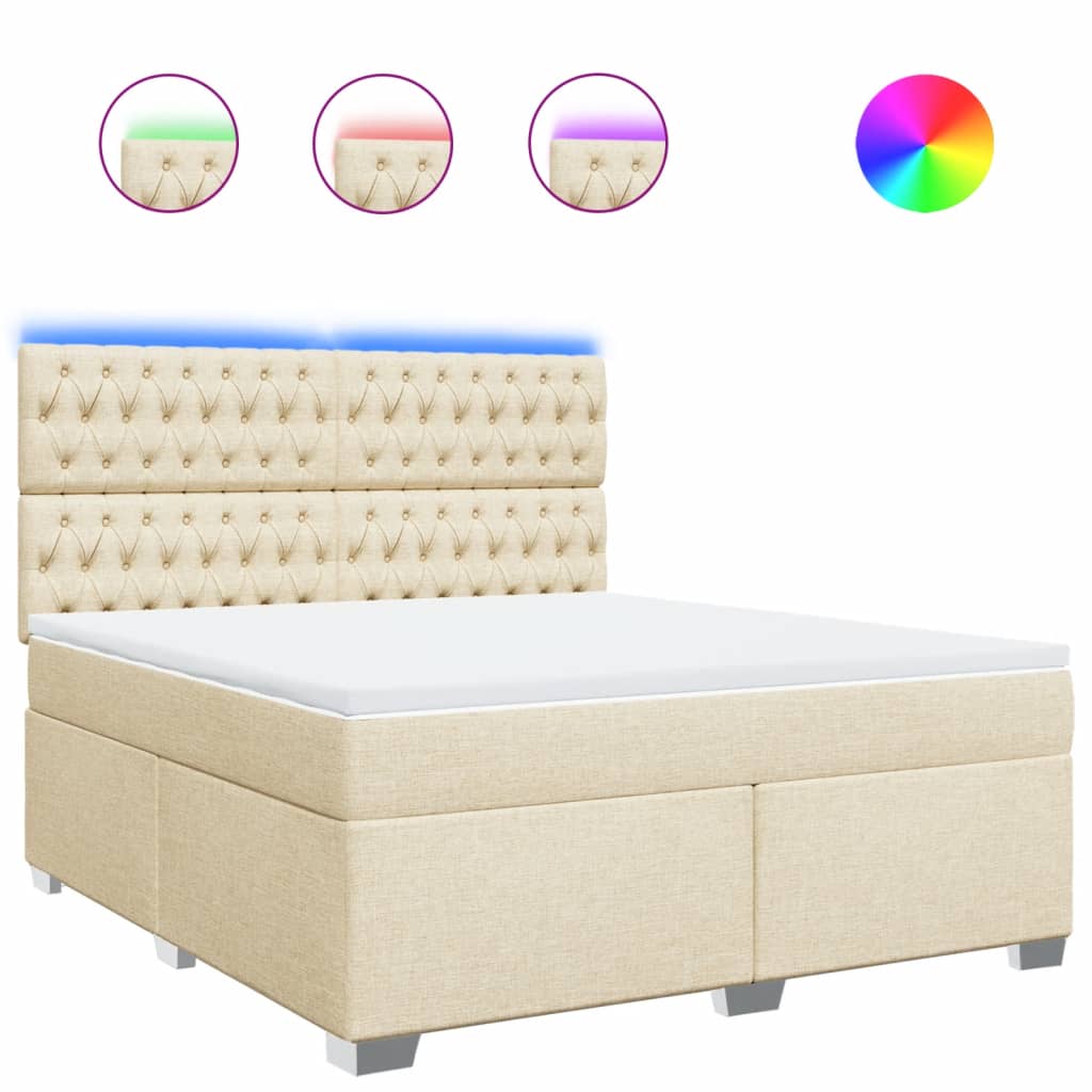 vidaXL Cama box spring con colchón tela color crema 180x200 cm